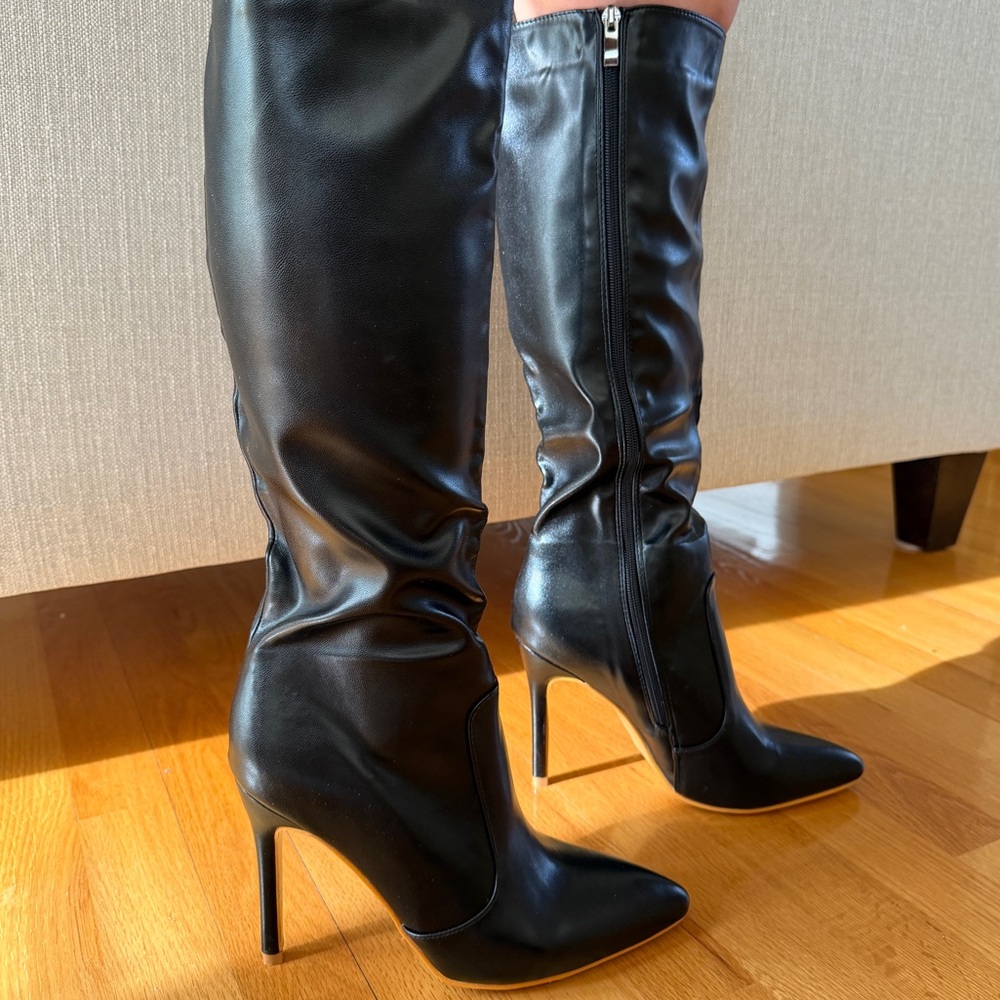 Black Knee-High Pointed Toe Women's Boots Size 39 - Picture 3 of 11